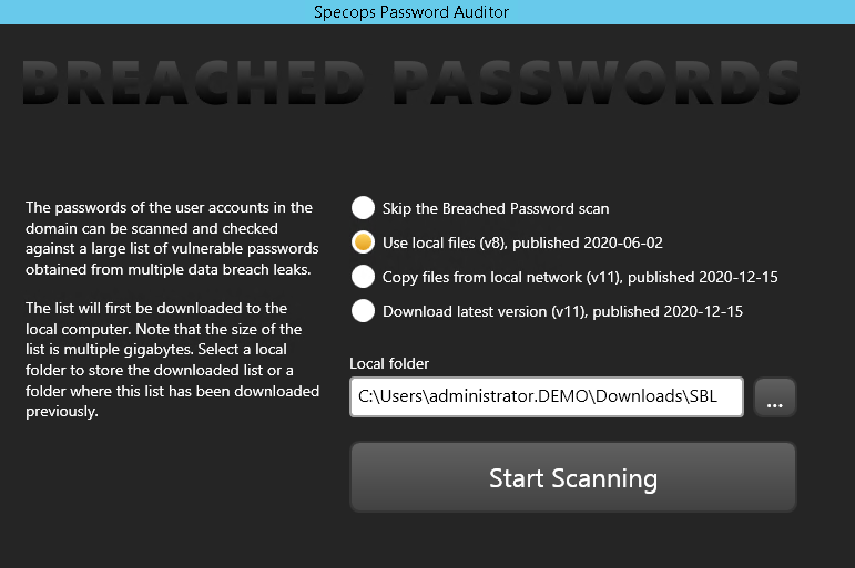Breached Passwords - Start Scanning