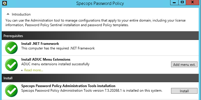 Specops Password Policy Instal ADUC Menu