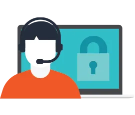 Specops Secure Service Desk als Schutz vor AI Vishing - Help Desk Mitarbeiter vor Bildschirm Icon