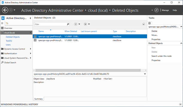 Active Directory Administrative Center - Restore objects