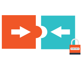 arrows facing each other in boxes with lock