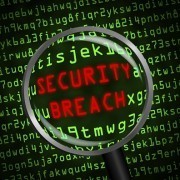words security breach in red letters under a magnifying glass