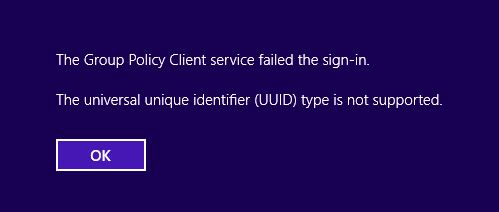 screenshot of error message: group policy client failed the sign in