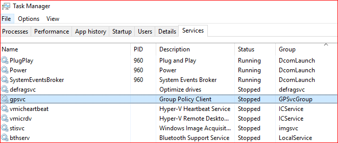 screenshot of Group Policy Service is no longer in the netsvc group after installing Specops Deploy
