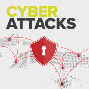 Stylized cyber Attacks Map - grey infographic with world map and cyber attack as headline