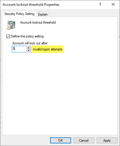 Setting an account lockout threshold