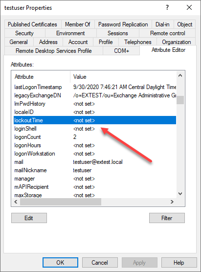 Viewing the lockoutTime attribute