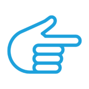 blue outline of hand with finger pointing