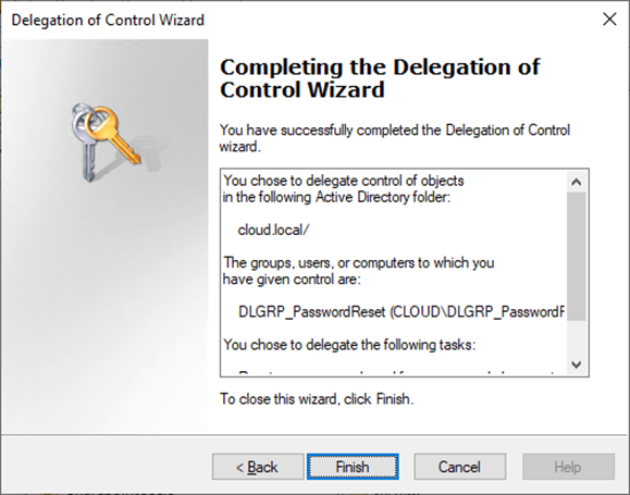 control wizard delegation completion screen