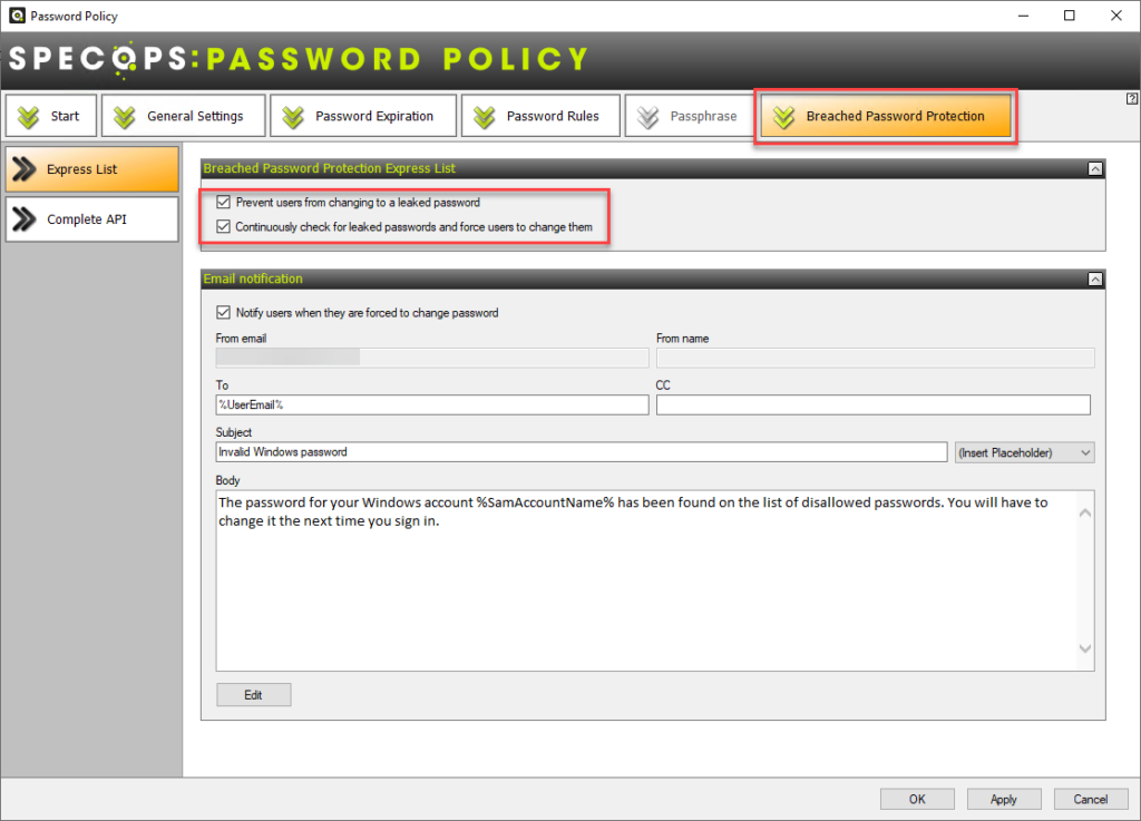 specops password policy with breach password protection