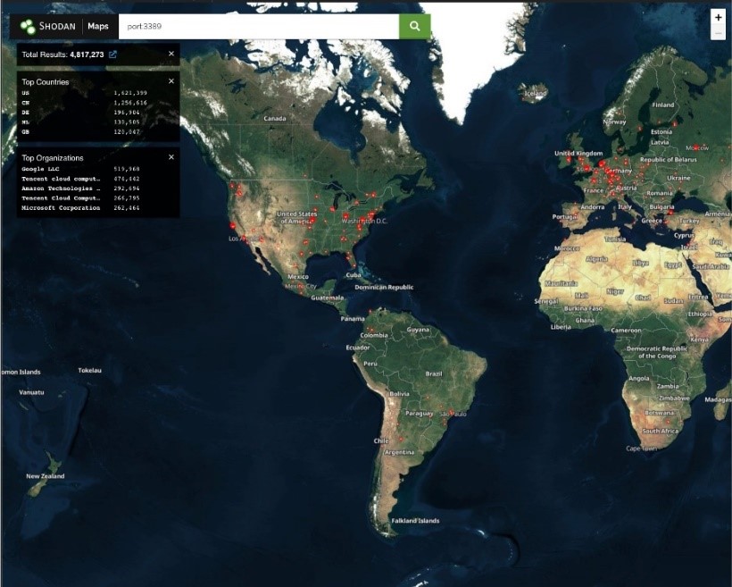 view of servers on map of the world