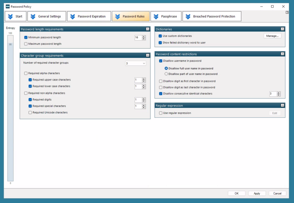 specops password policy password rules interface