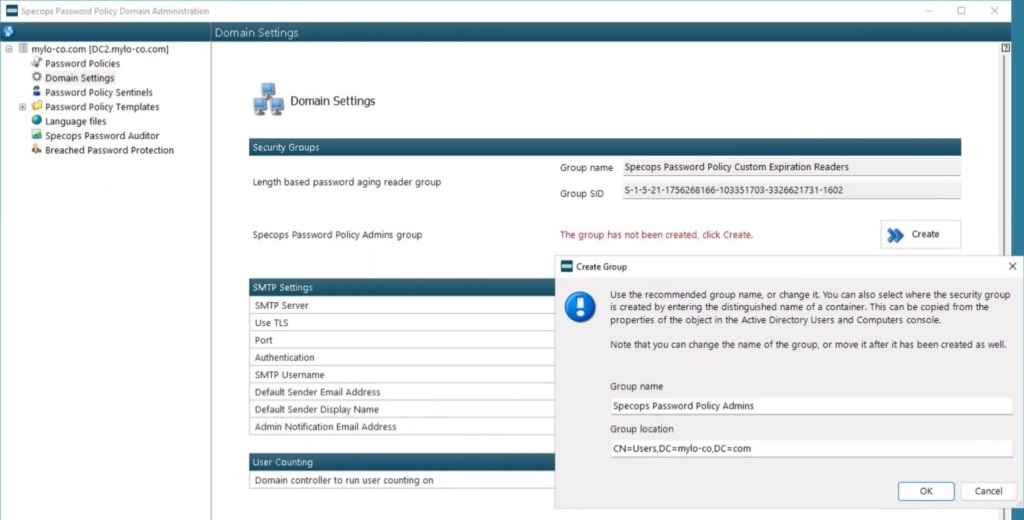 Specops Password Policy domain settings