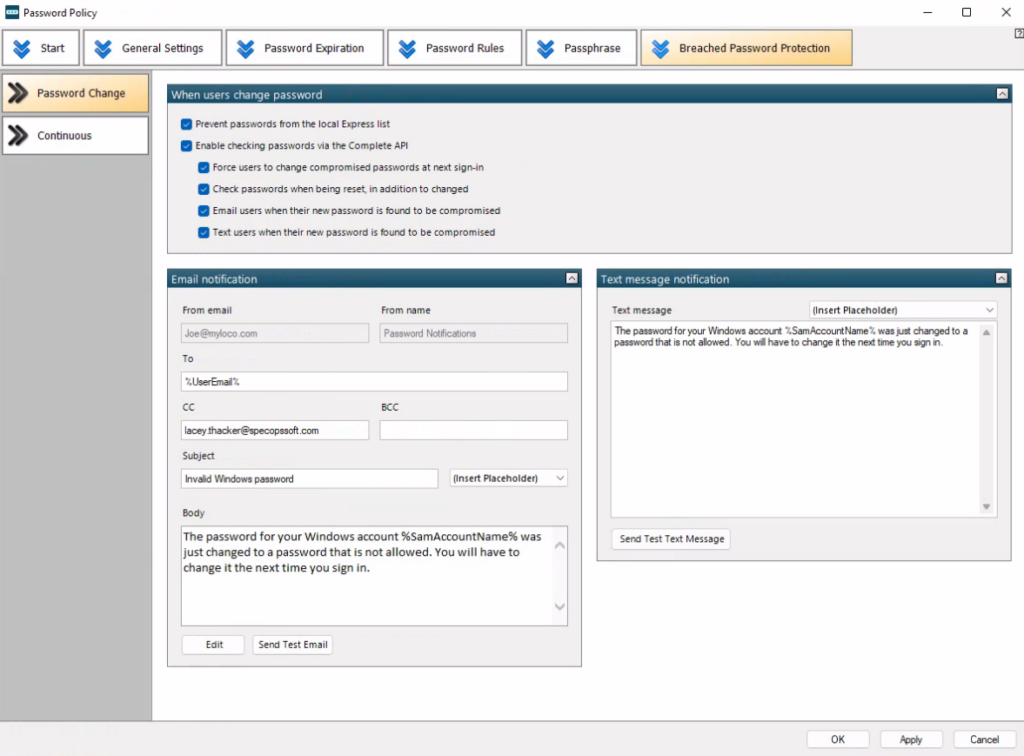 specops breached password protection password change screen