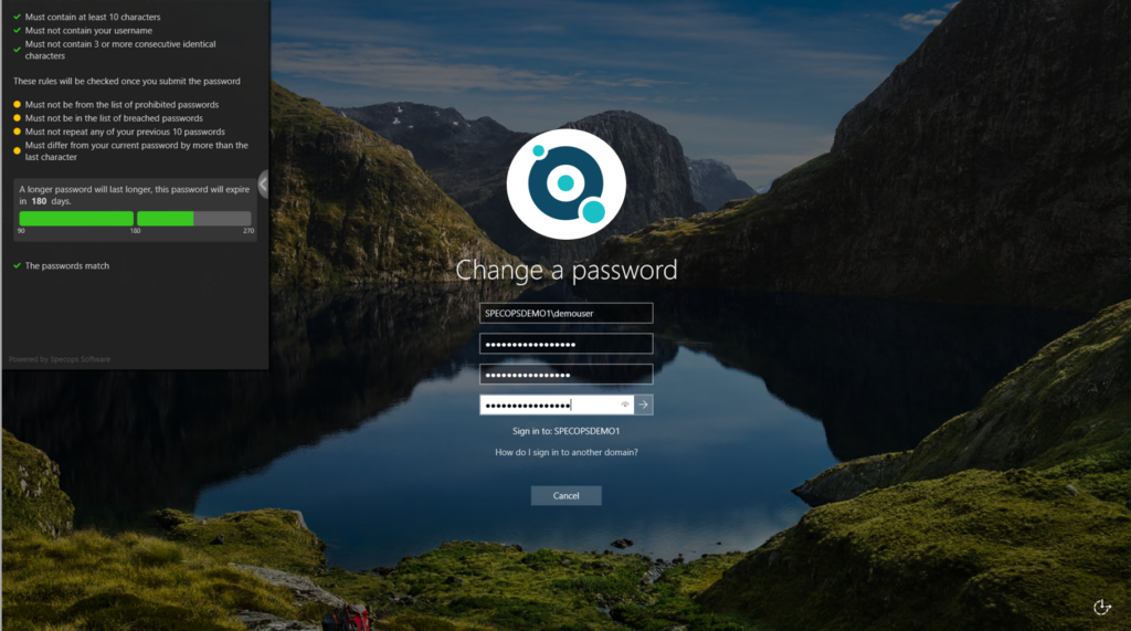 Specops Authentication Client: Dynamic end user feedback at the password reset screen 