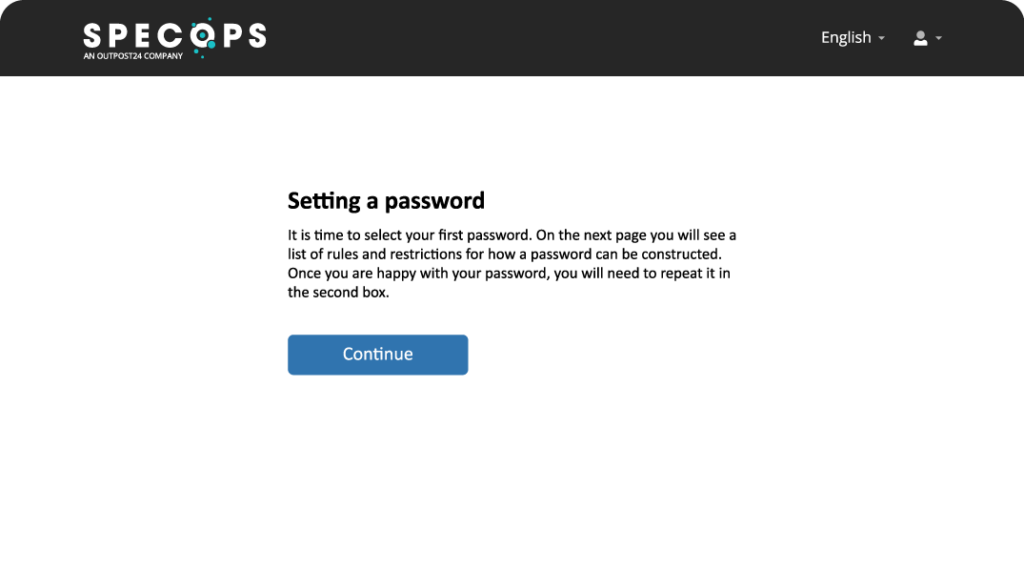 The first screen new employees see after clicking the First Day Password enrollment link
