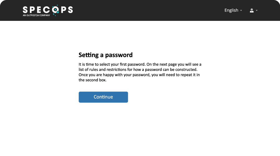 First day password user interface screen for Specops uReset
