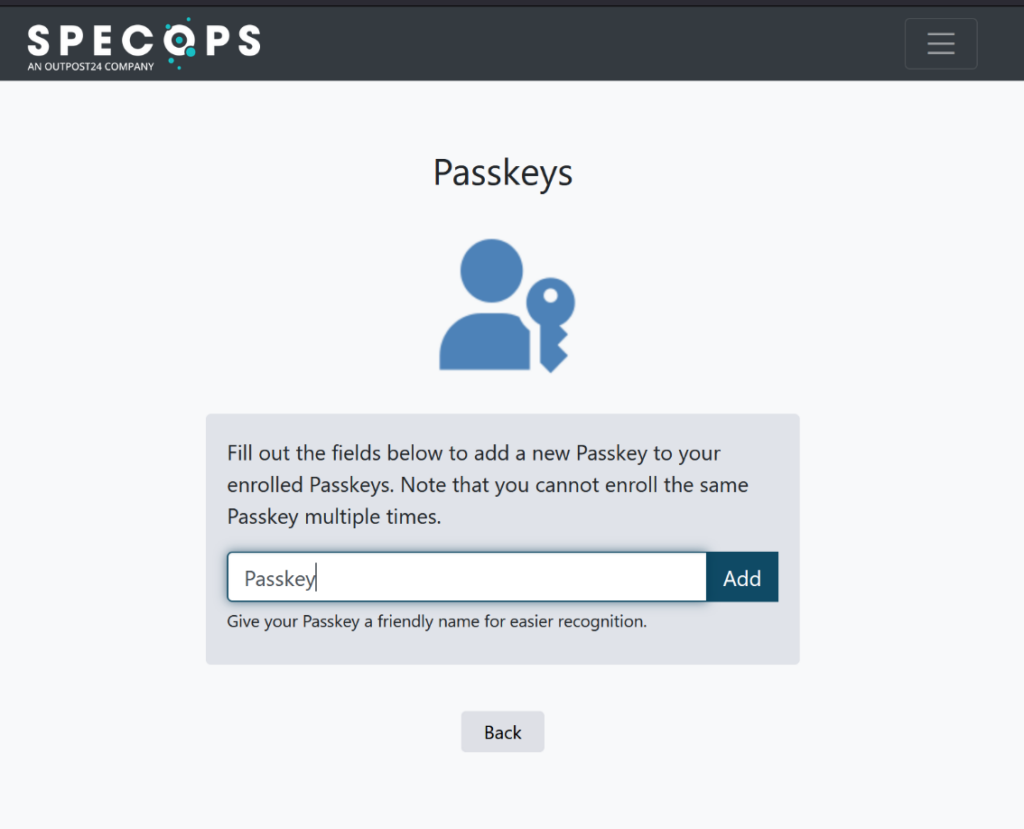 An end user enrolls a new Passkey