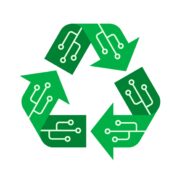 Illustration of recovery, three green arrows in a triangle shape with technical branch illustration