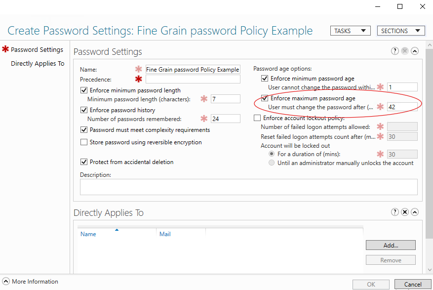 Fine grain password policy example - password expiration