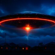 dark ufo with red lights in the sky above the houses - alien txtbase featured image