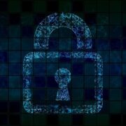 blue closed lock in front of dark backgound